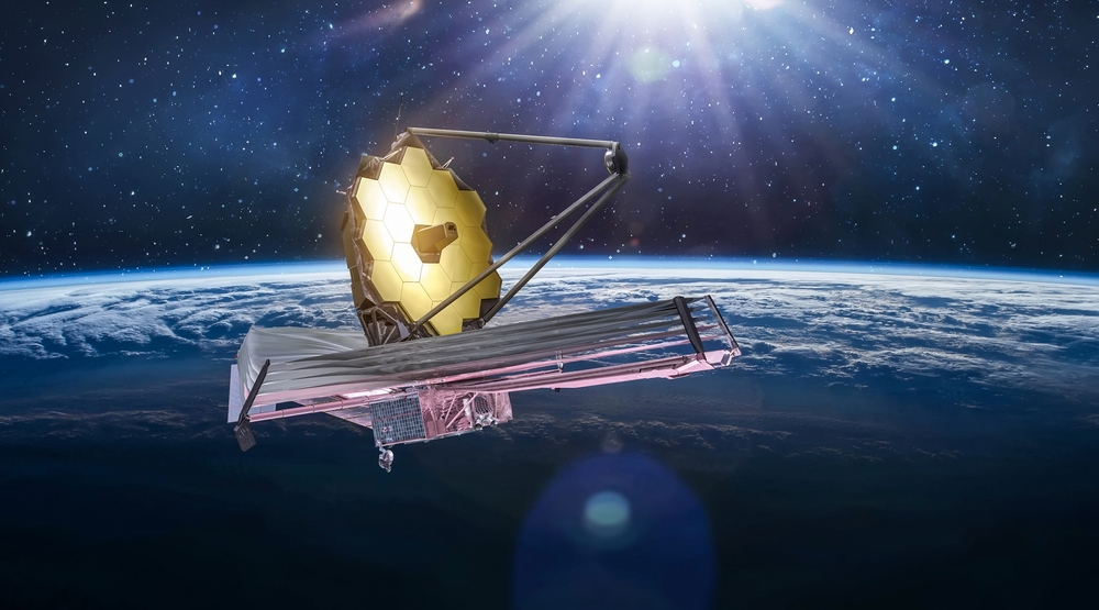 Teleskop James Webb im Weltraum auf der Umlaufbahn des Planeten Erde